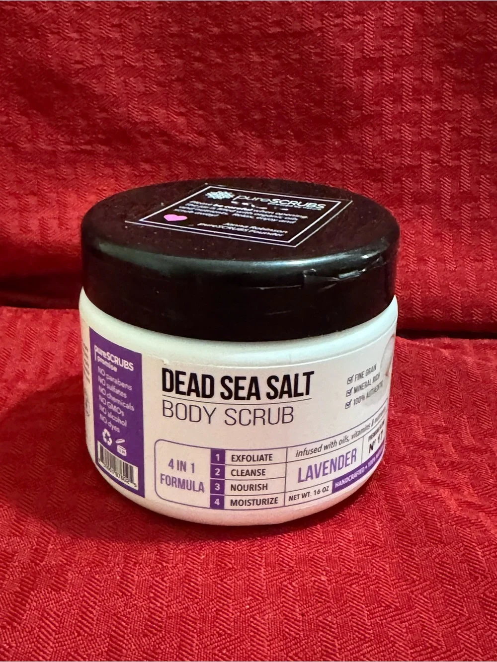 Smart Scrubs Dead Sea Salt Body Scrub - White Jar, Black Lid, Purple Label